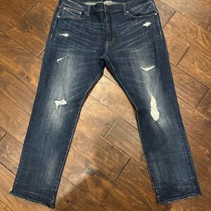 American Eagle Outfitters Men's Dark Blue Distressed Jeans